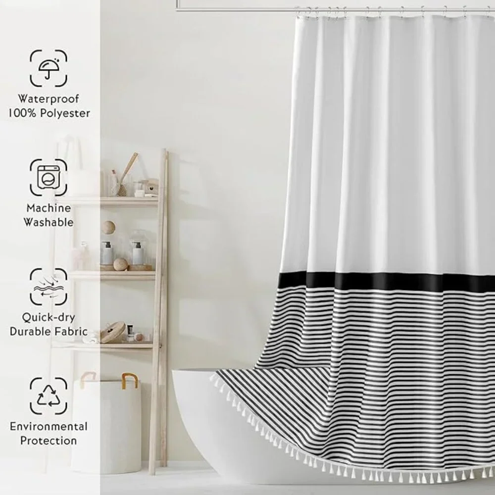 Seasonwood Black & White Striped Shower Curtain | 72